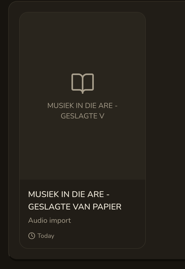 A library card in Lector for an imported audio file, labelled 'Audio import'.